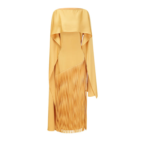 Apparat Fringed Maxi Dress with Shawl / Yellow