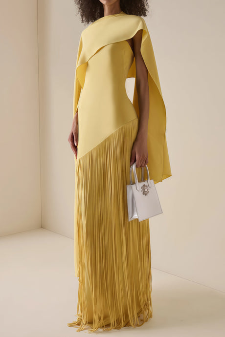 Apparat Fringed Maxi Dress with Shawl / Yellow