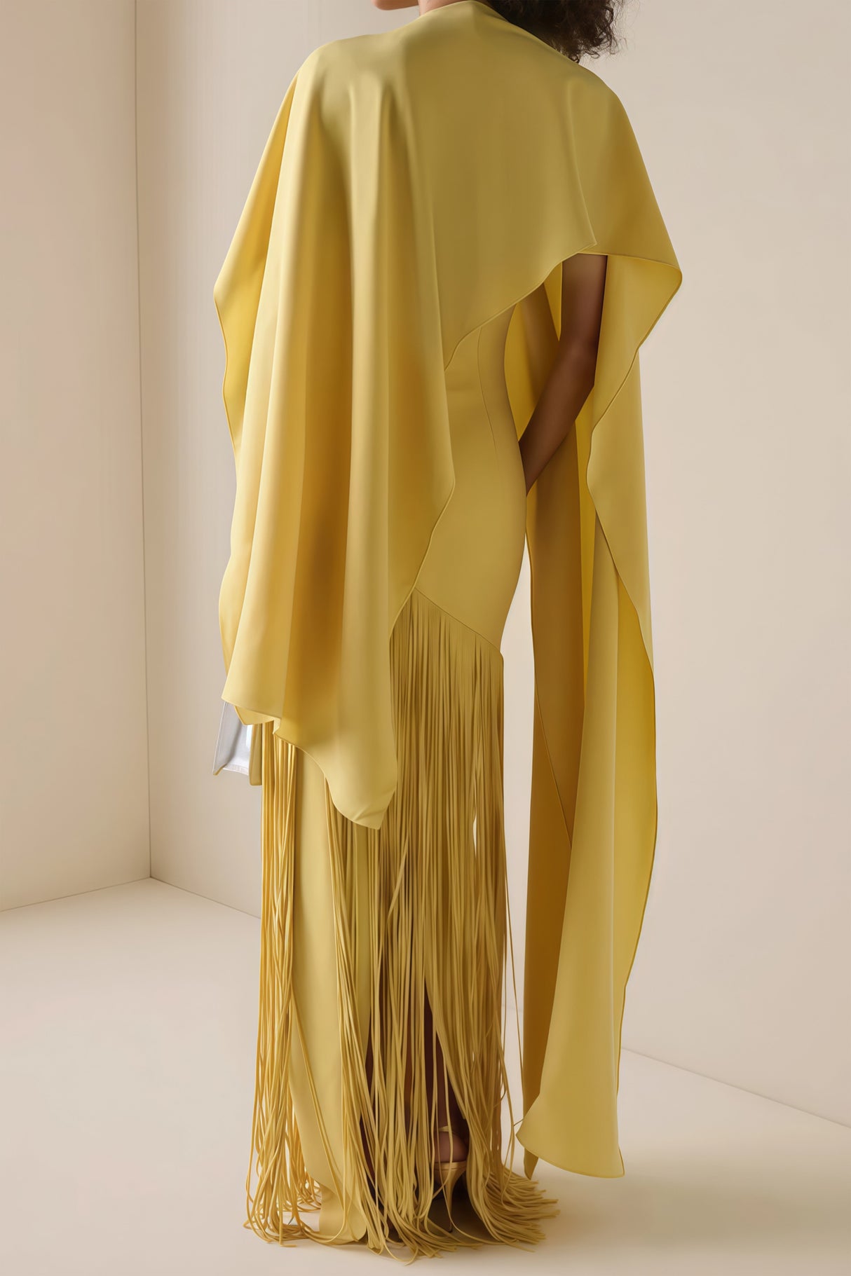 Apparat Fringed Maxi Dress with Shawl / Yellow