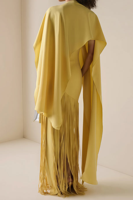 Apparat Fringed Maxi Dress with Shawl / Yellow