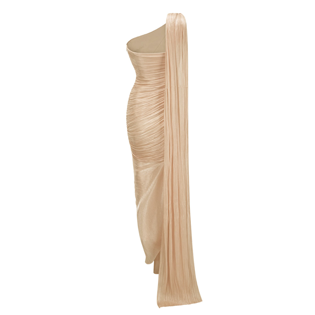 Cocon Asymmetrical Ruched Maxi Dress / Beige