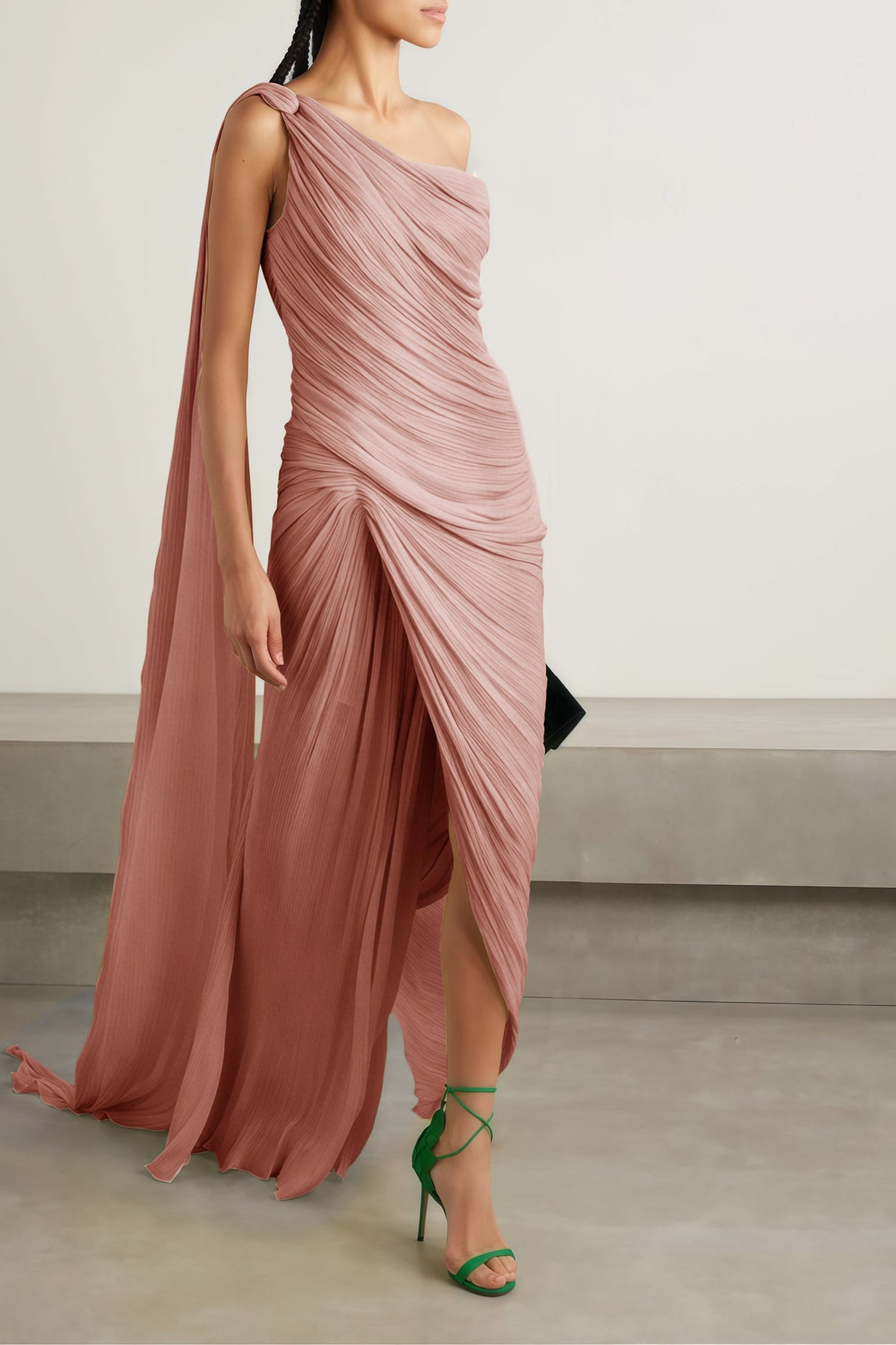 Cocon Asymmetrical Ruched Maxi Dress / Pink