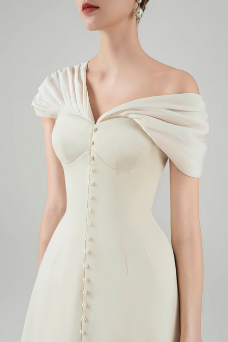 Josiane Cream White Plunge Neck Ruched Mini Dress