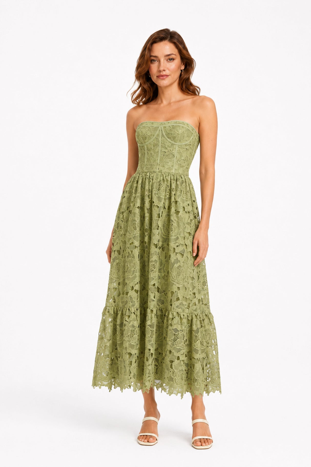 Lise Lace Floral Cut-out Midi Dress / Green