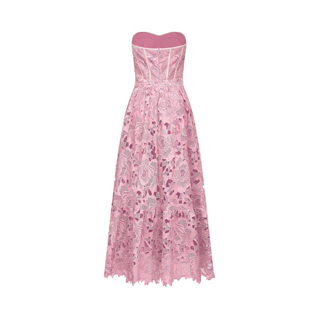 Lise Lace Floral Cut-out Midi Dress / Pink