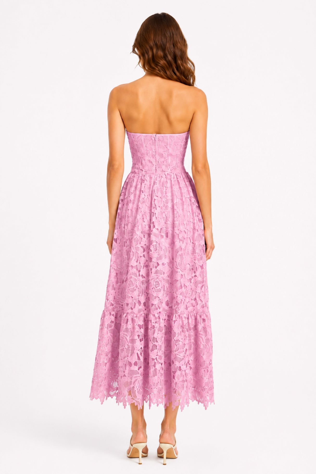Lise Lace Floral Cut-out Midi Dress / Pink