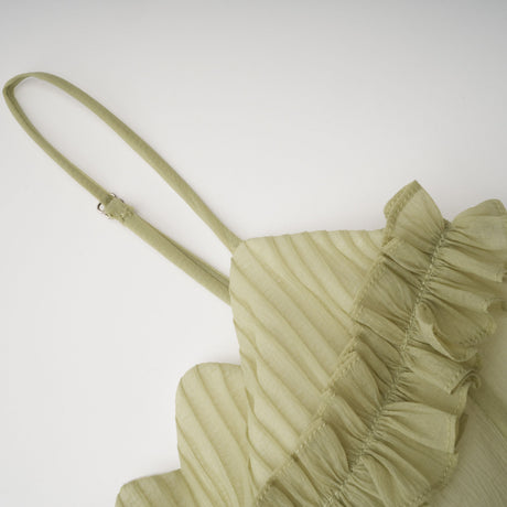 Olympe Ruffled Shirred Tulle Maxi Dress Green
