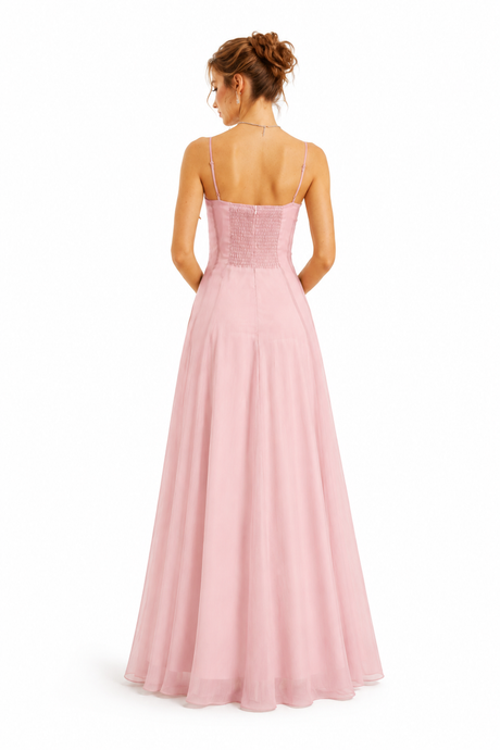Olympe Ruffled Shirred Tulle Maxi Dress Pink