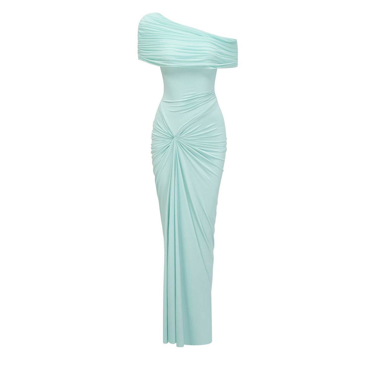 Osmanthe Asymmetrical Ruched Tulle Maxi Dress / Green