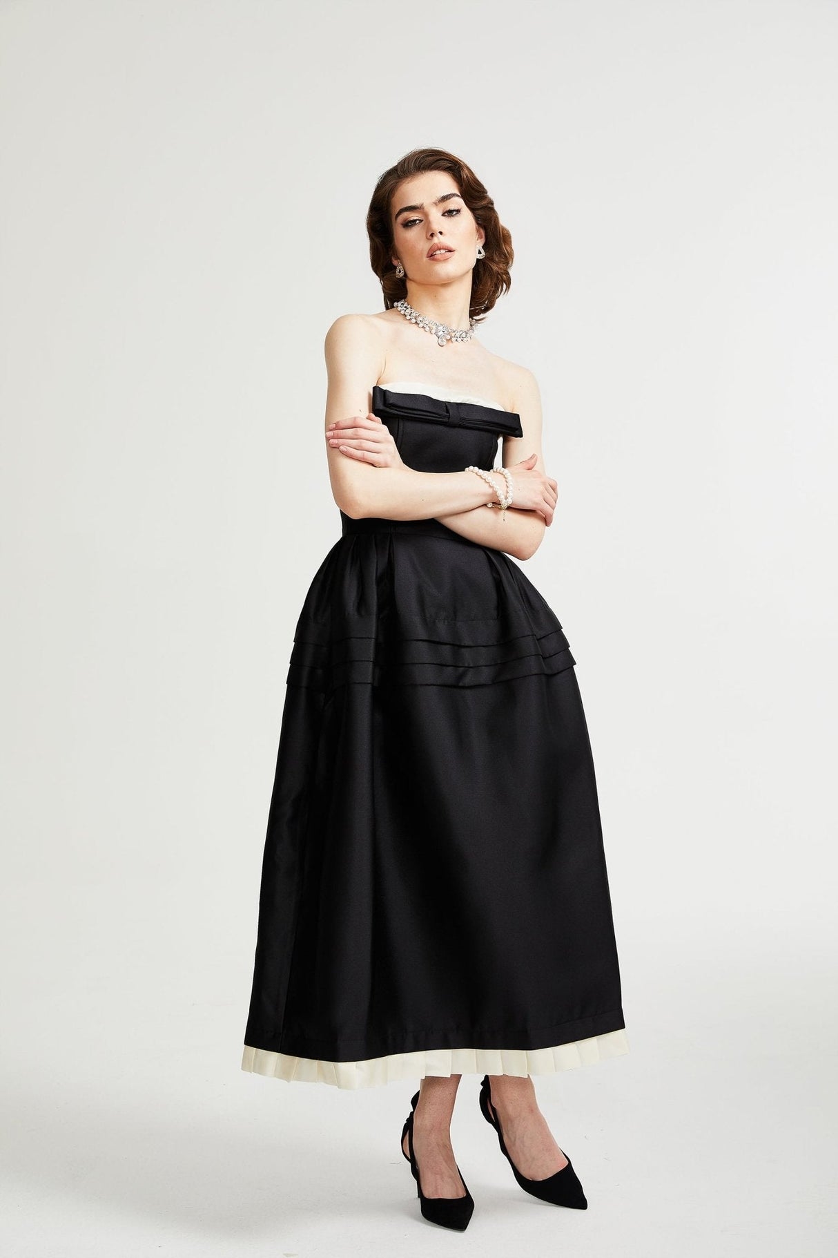 Prouesse black bowknot midi dress