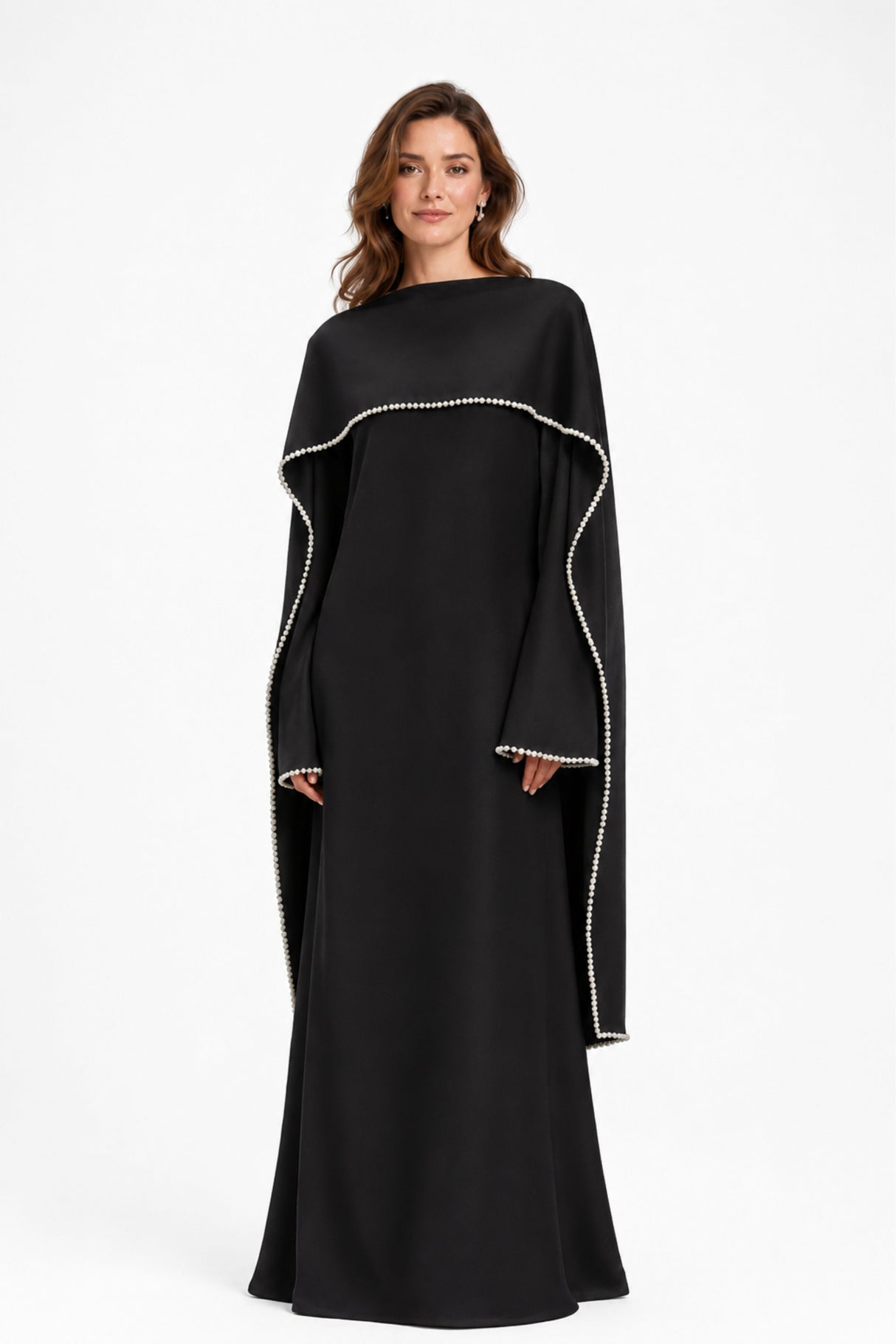 Sommet Pearl Trim Shawl Detail Maxi Dress / Black