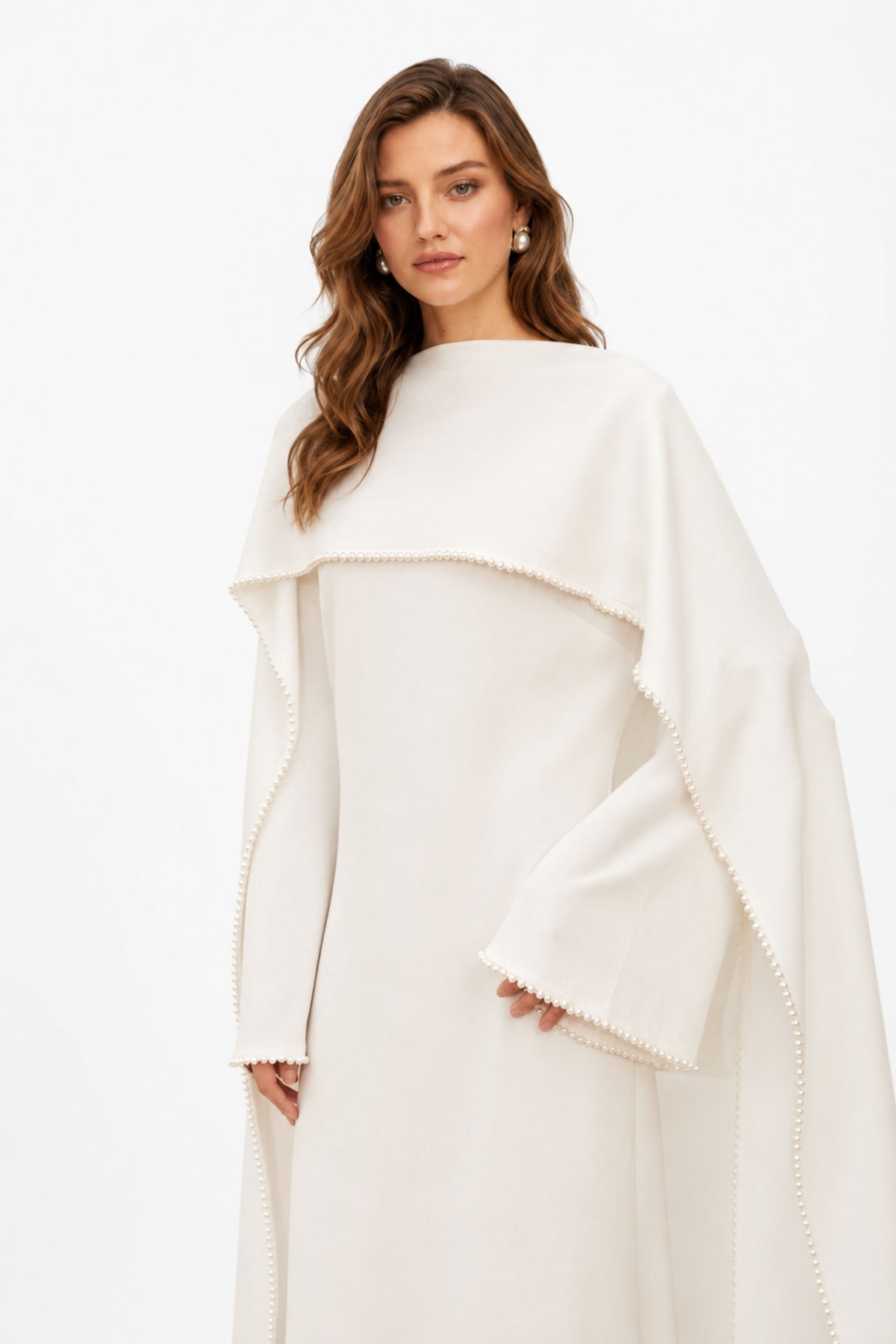 Sommet Pearl Trim Shawl Detail Maxi Dress / White