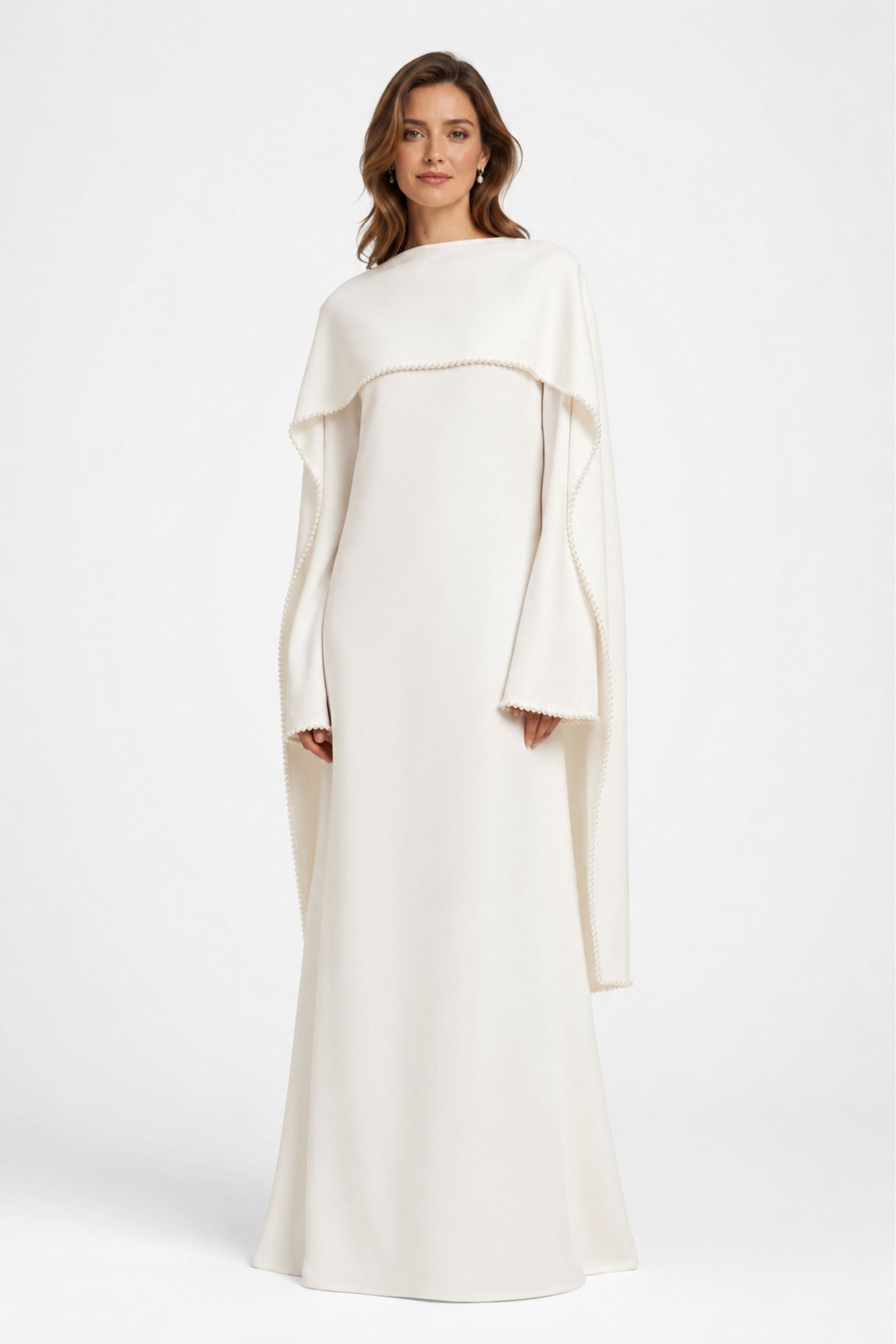 Sommet Pearl Trim Shawl Detail Maxi Dress / White