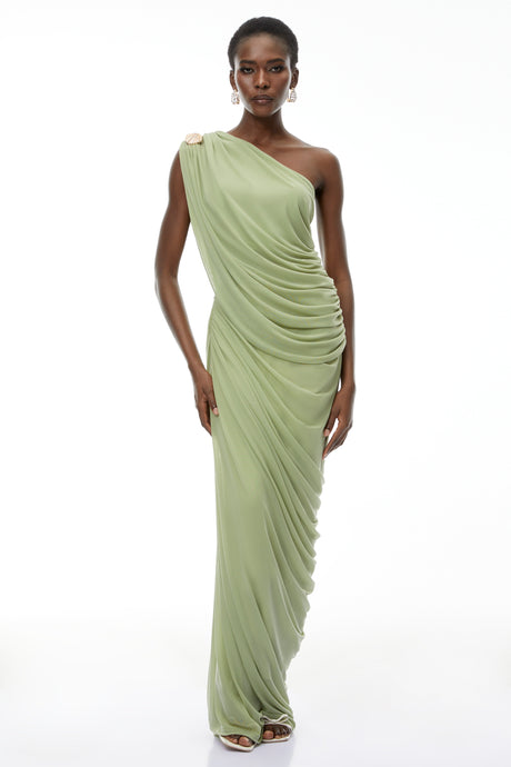 Zulma One Shoulder Top & Skirt Set Green