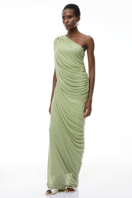 Zulma One Shoulder Top & Skirt Set Green