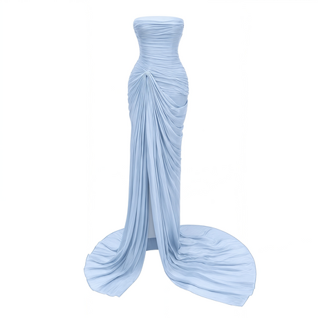Vanessa Strapless Corset Ruched Maxi Dress / Blue