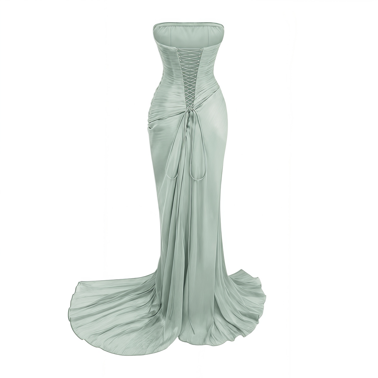 Vanessa Strapless Corset Ruched Maxi Dress / Green