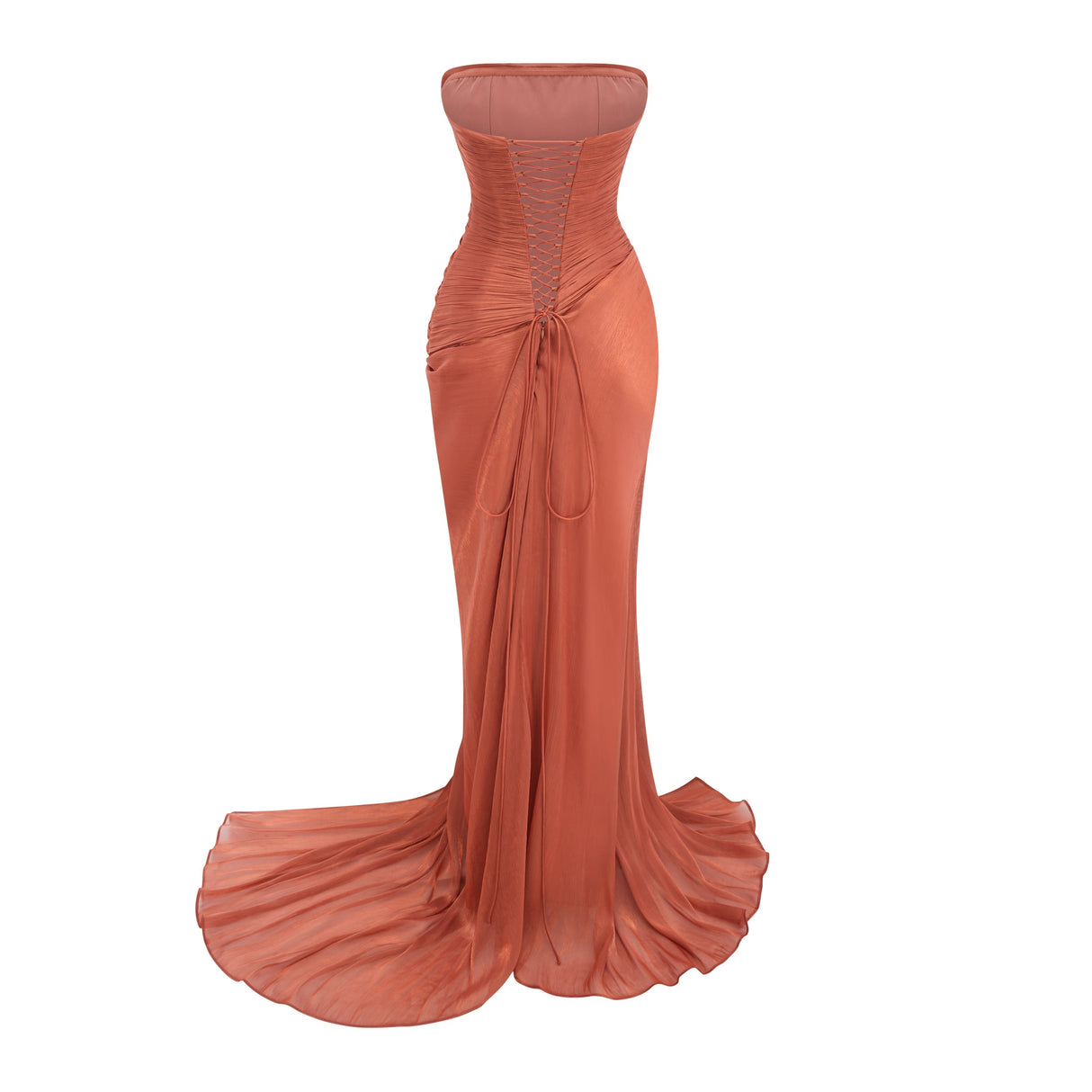 Vanessa Strapless Corset Ruched Maxi Dress / Terracotta Rose