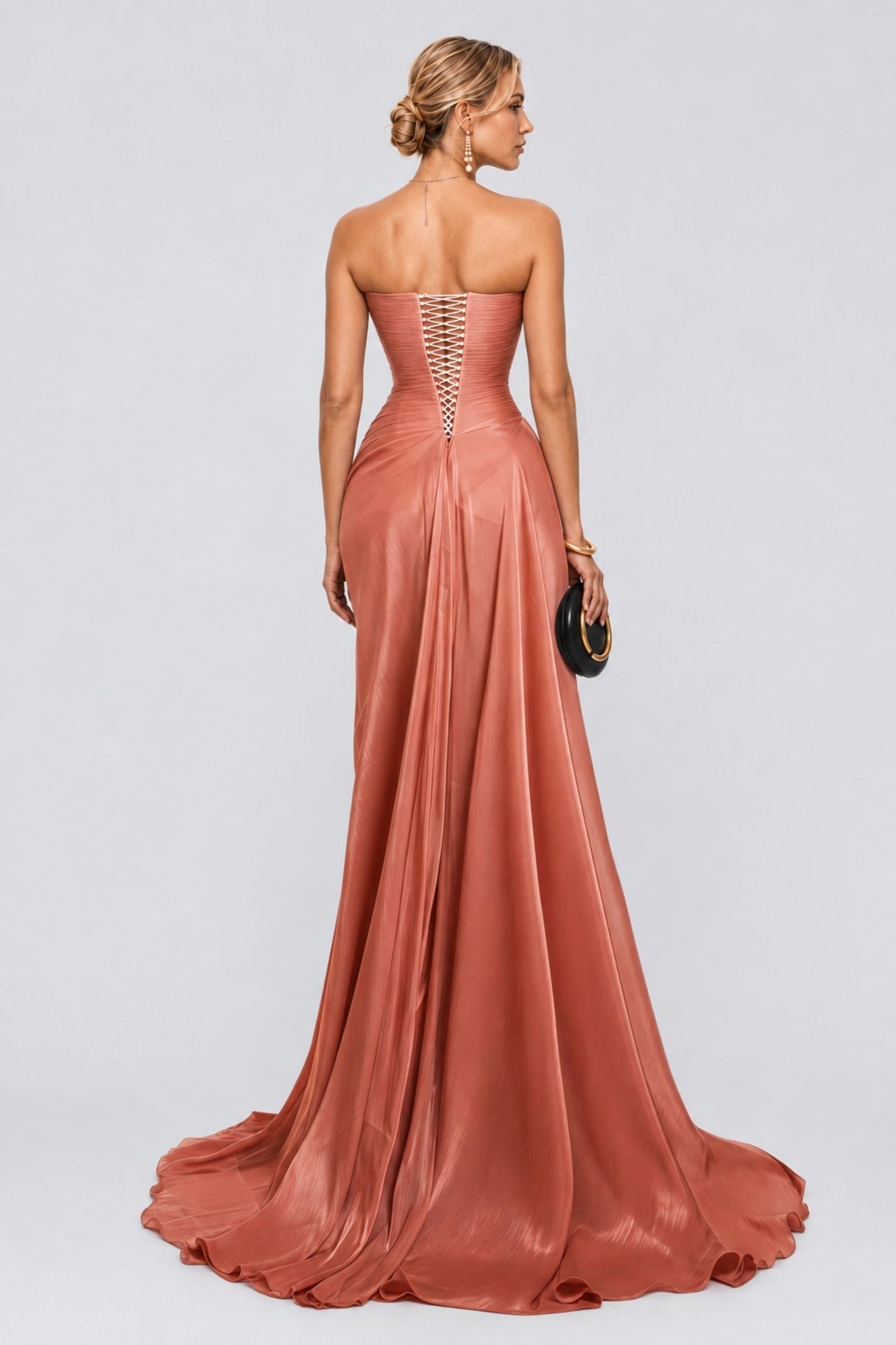 Vanessa Strapless Corset Ruched Maxi Dress / Terracotta Rose