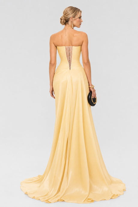 Vanessa Strapless Corset Ruched Maxi Dress / Yellow