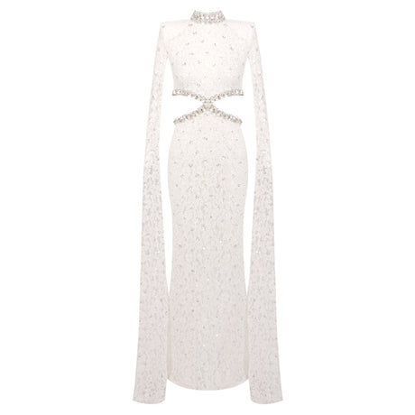 Selmori Héloïse Lace Evening Maxi Dress Beige