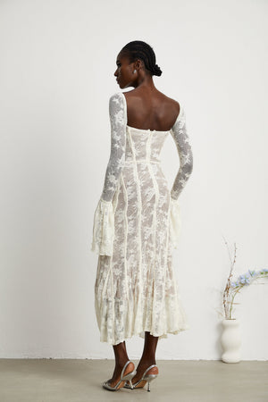 Charisme Lace Corset Bodycon Midi Dress White