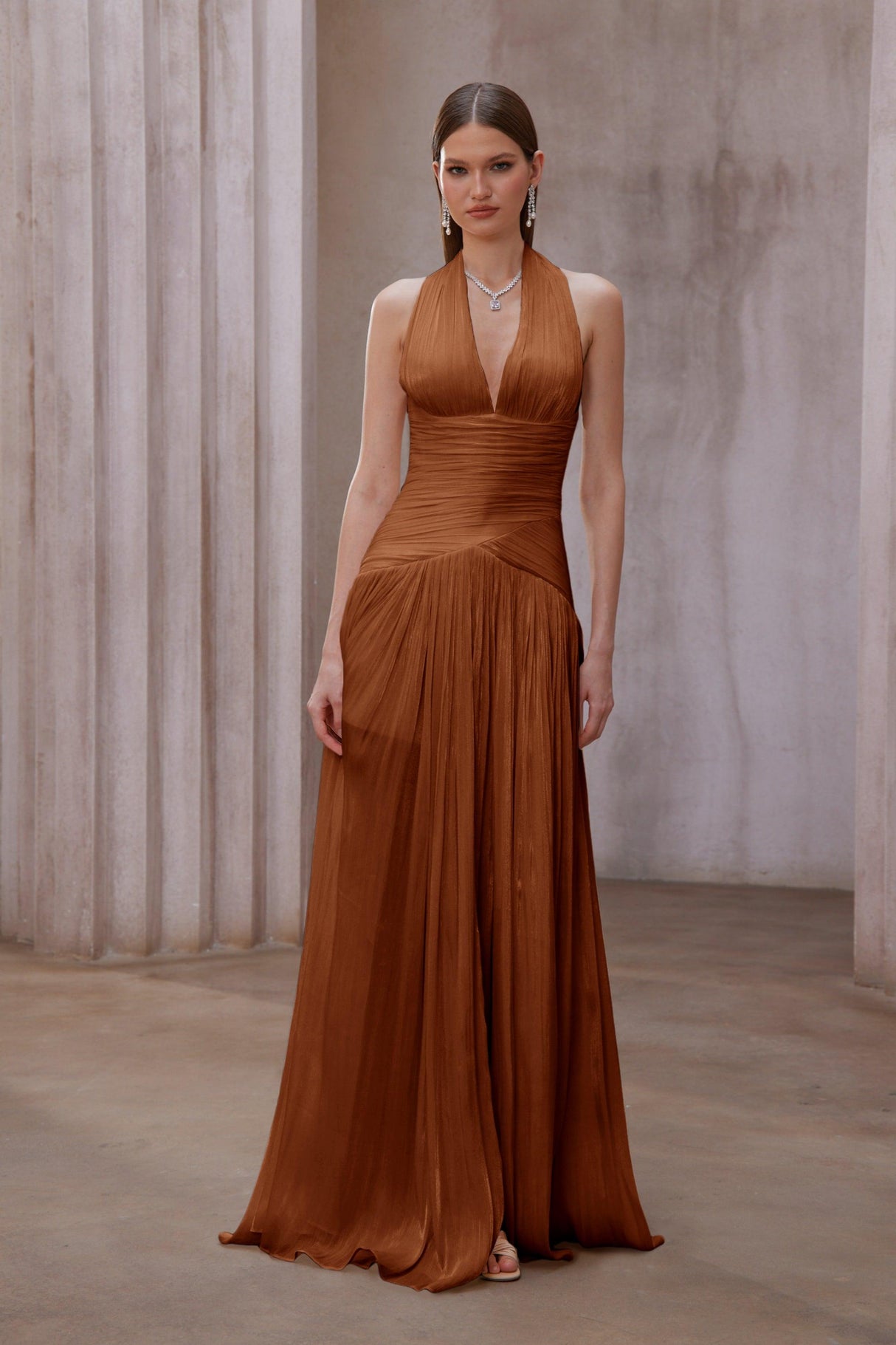 Selmori Verdelune Gathered Maxi Dress Brown