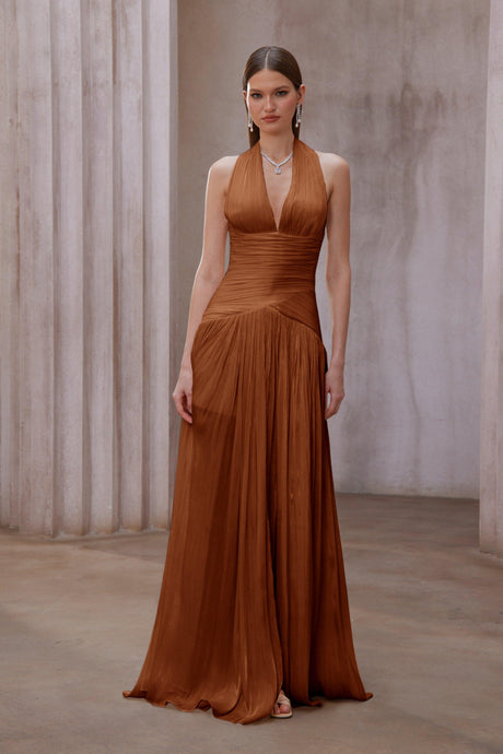 Selmori Verdelune Gathered Maxi Dress Brown