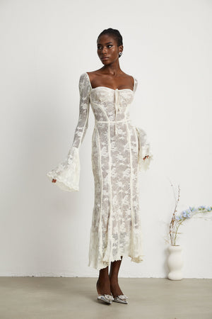 Charisme Lace Corset Bodycon Midi Dress White