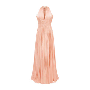 Vraie Plunging V-Neck Pleated Maxi Dress / Peach Pink
