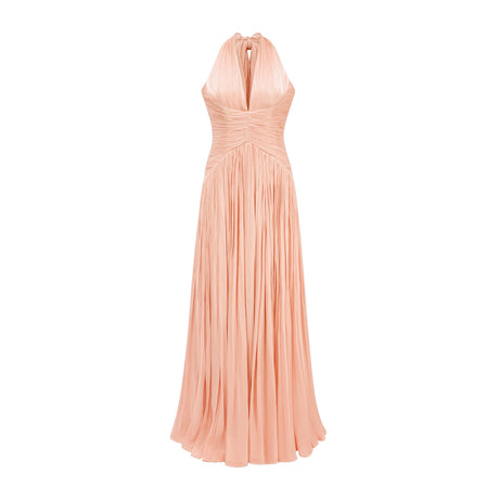 Vraie Plunging V-Neck Pleated Maxi Dress / Peach Pink