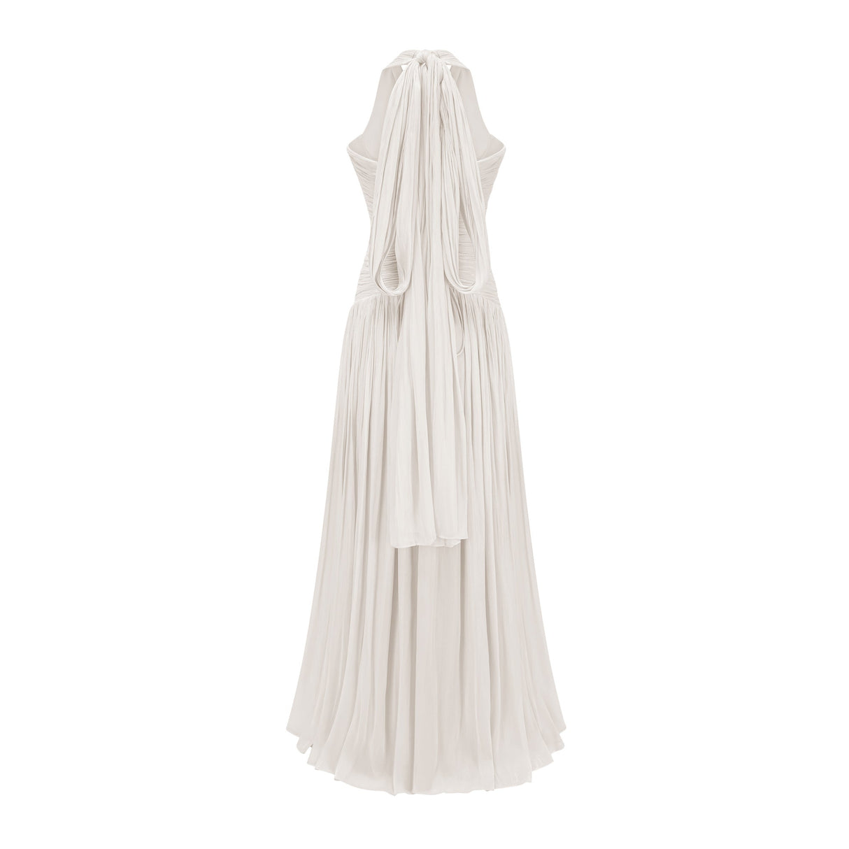 Vraie Plunging V-Neck Pleated Maxi Dress / White