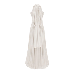 Vraie Plunging V-Neck Pleated Maxi Dress / White