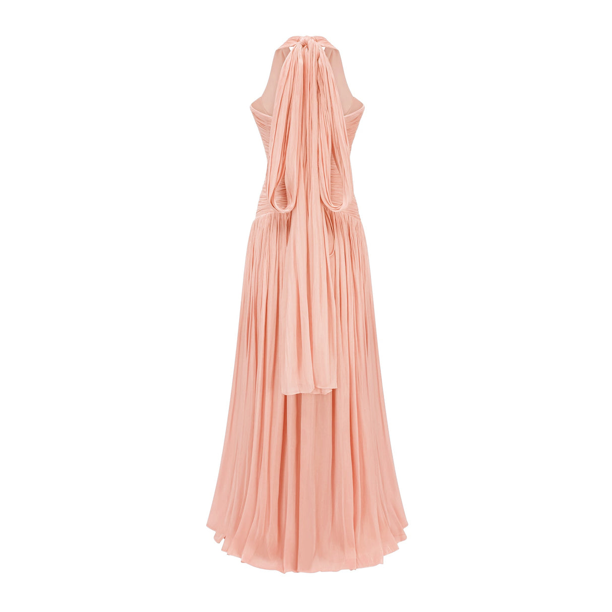 Vraie Plunging V-Neck Pleated Maxi Dress / Peach Pink
