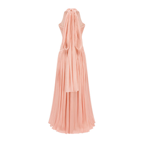 Vraie Plunging V-Neck Pleated Maxi Dress / Peach Pink