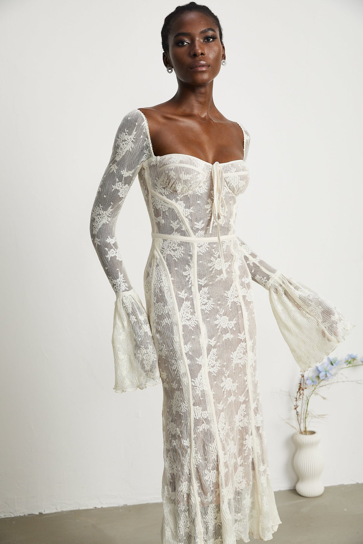 Charisme Lace Corset Bodycon Midi Dress White
