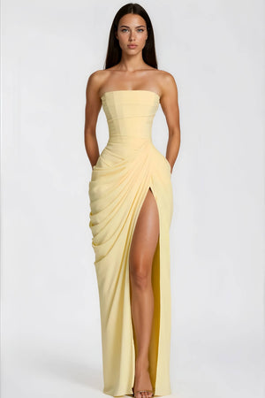 Azalée Strapless Draped High-Slit Maxi Dress / Yellow