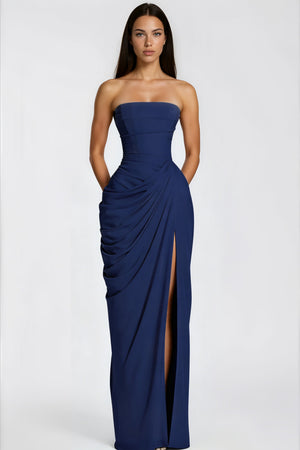 Azalée Strapless Draped High-Slit Maxi Dress