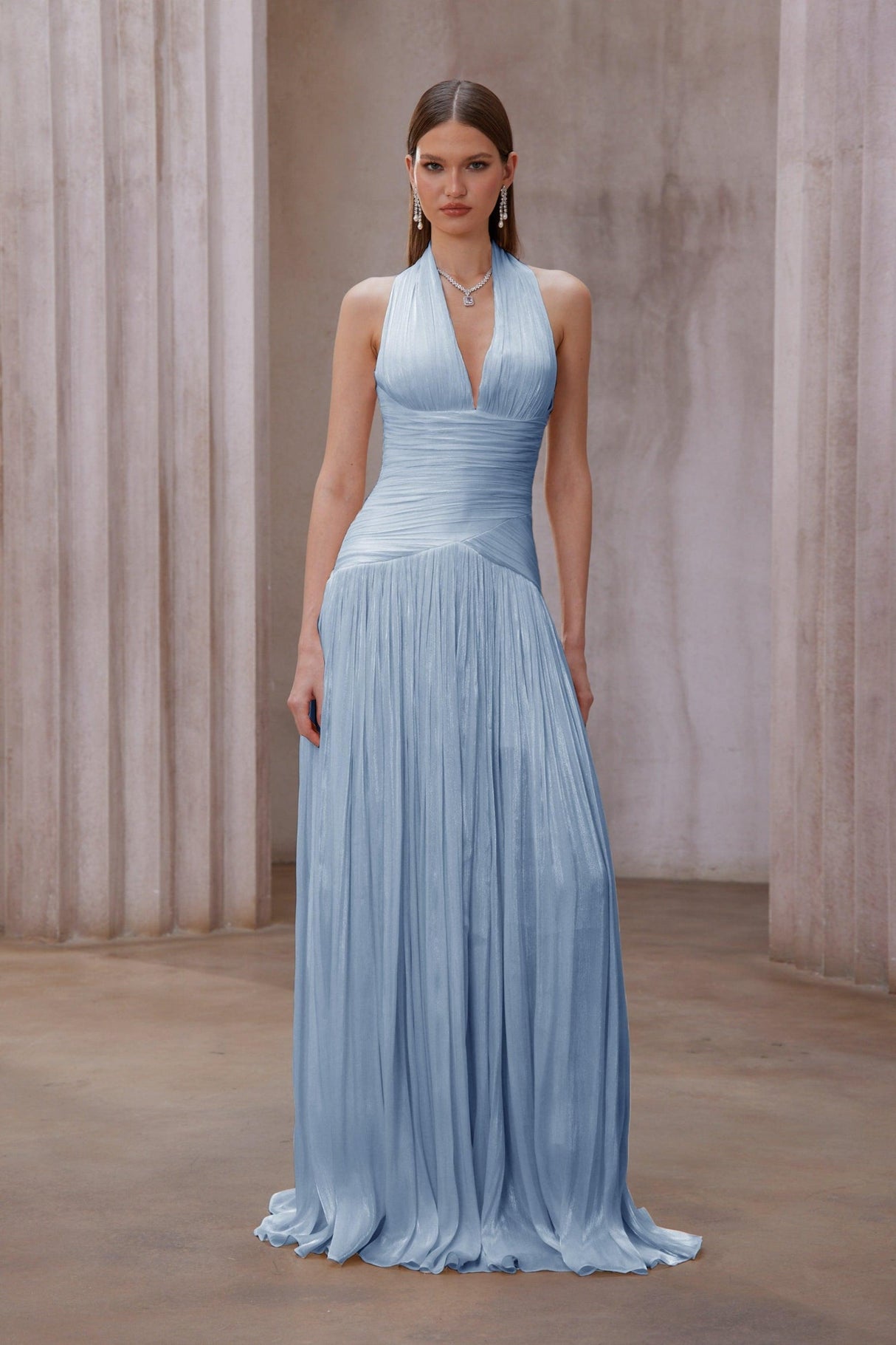 Selmori Verdelune Gathered Maxi Dress Blue