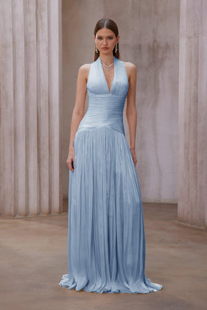 Selmori Verdelune Gathered Maxi Dress Blue