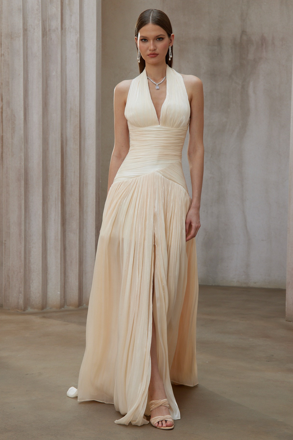 Selmori Verdelune Gathered Maxi Dress Beige