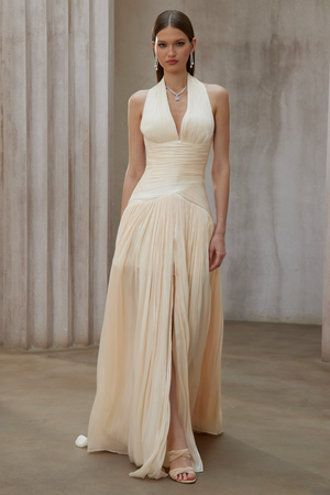 Selmori Verdelune Gathered Maxi Dress Beige