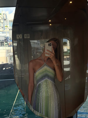 Éclipse Halter Neck Pleated Maxi Dress