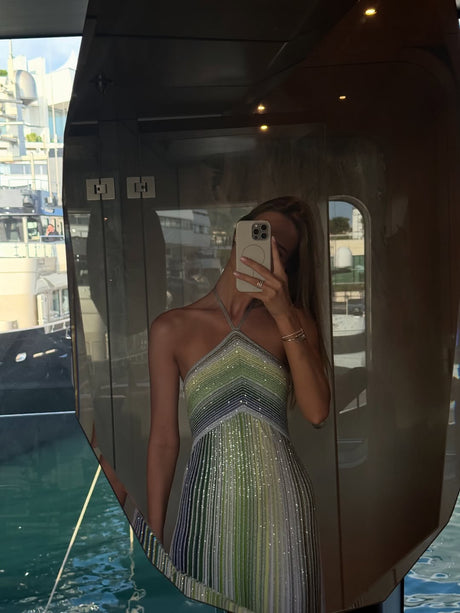 Éclipse Halter Neck Pleated Maxi Dress