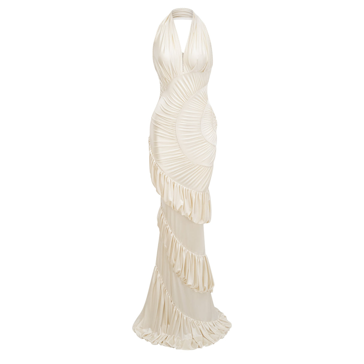 Illusion Halter Neck Pleated Maxi Dress