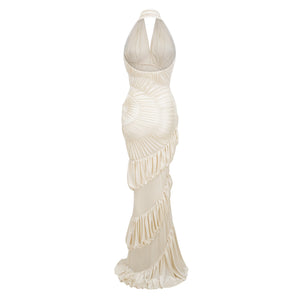 Illusion Halter Neck Pleated Maxi Dress