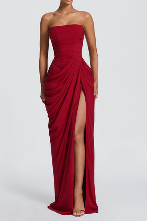 Azalée Strapless Draped High-Slit Maxi Dress