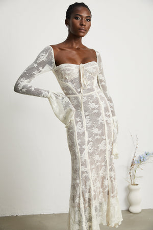 Charisme Lace Corset Bodycon Midi Dress White