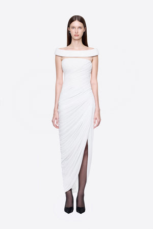 Clarté Off Shoulder Ruched Maxi Dress