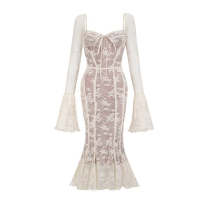 Charisme Lace Corset Bodycon Midi Dress White